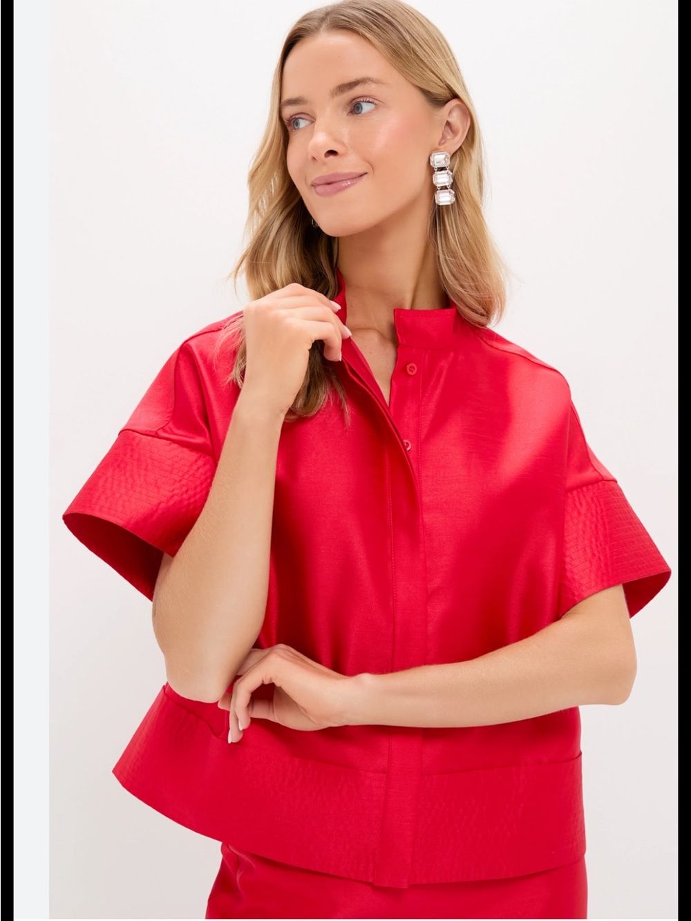 Tuckernuck Red Dupioni -Trapunto Sofia Top Size XL